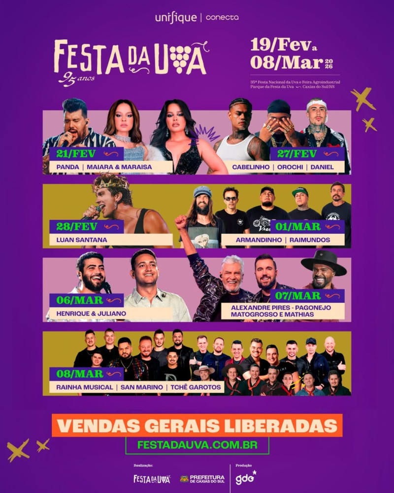 Atrações musicais da Festa da Uva 2026