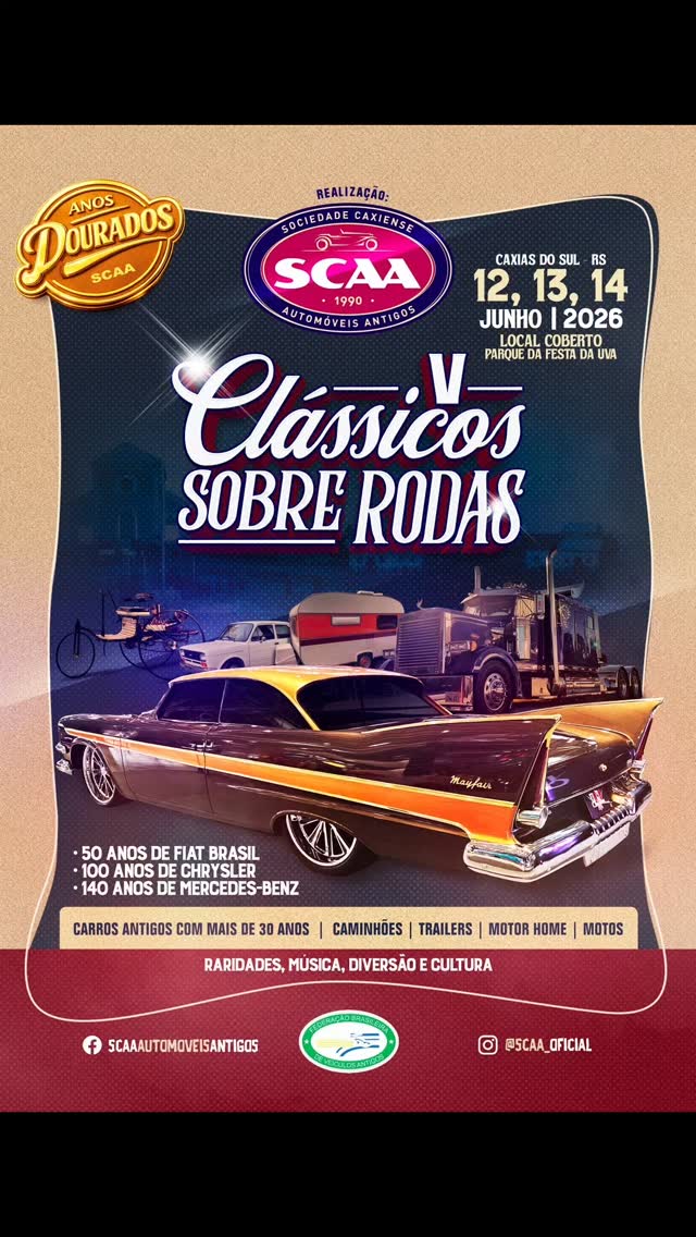 Evento 'Clássicos sobre Rodas 2026' em Caxias do Sul (RS)