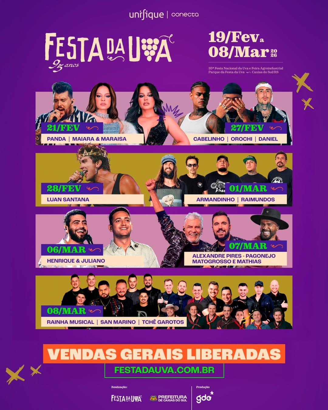 Atrações musicais da Festa da Uva 2026
