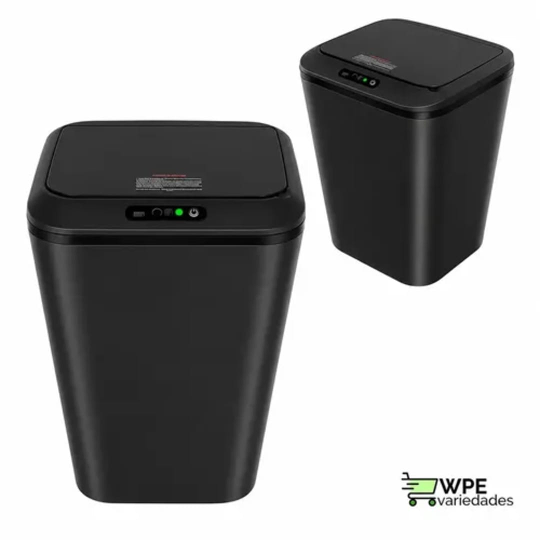 Lixeira Quadrada Preta 16L Inteligente Automática com Sensor para Banheiro e Cozinha