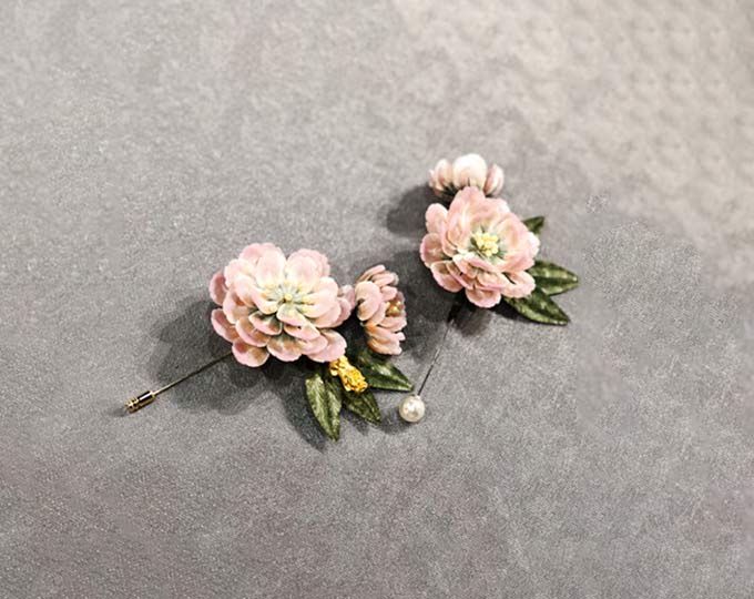 Pink flower headdress, Yangzhou velvet flower