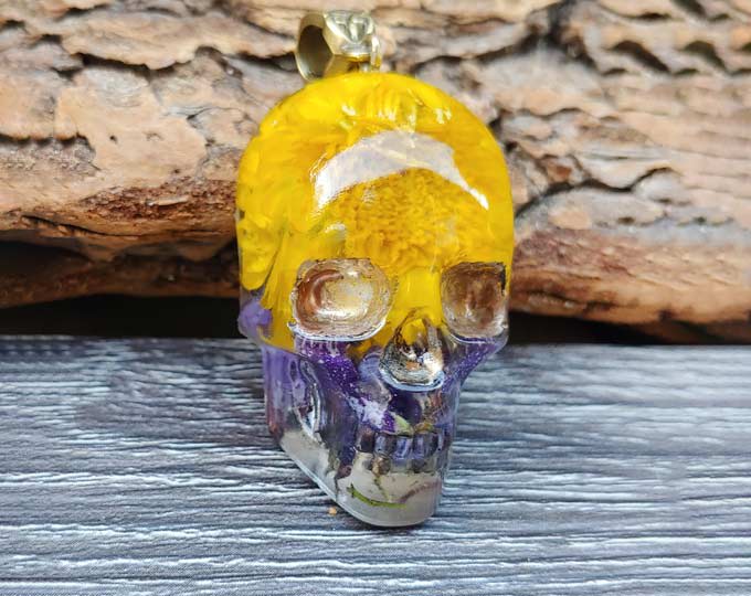 Botanical Resin Skull Necklace