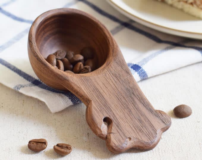 Bear wooden spoon hand carved black walnut coffee bean spoon