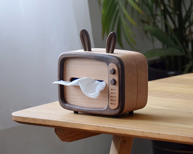 TV rabbit tissue box rabbit ear retro style TV modeling interesting wood tissue box