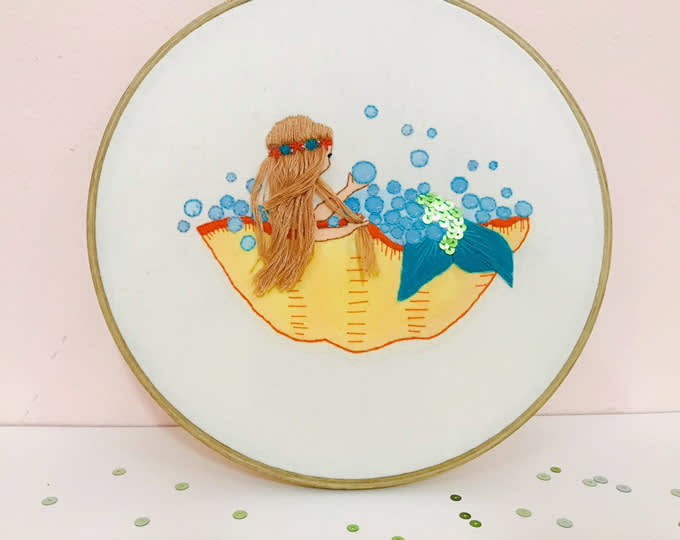 Mermaid hand embroidery| Mermaid wall hanging| Mermaid wall decor| Hand embroidery wall hanging| Bathroom wall hanging, Kids room wall decor