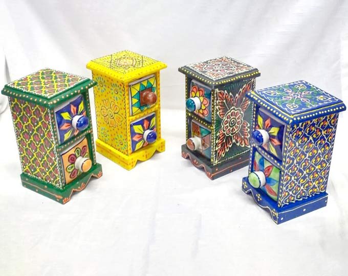 Wooden Painted 2 Ceramic Drawer ,Trinket box, small chest of drawers, ring box, handmade wooden box, spice box, coin box, pill box