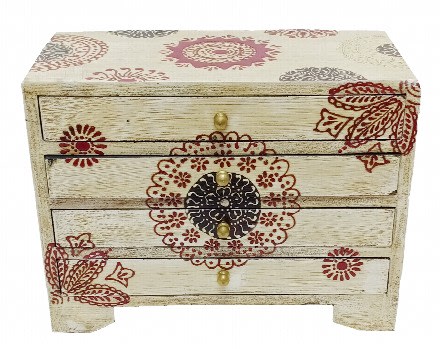 4 Drawer Wooden Handmade Hand Painted Colorful Indian Ethnic Drawer Chest Painted Side Table Storage - Jewellery Storage - Watch Storage