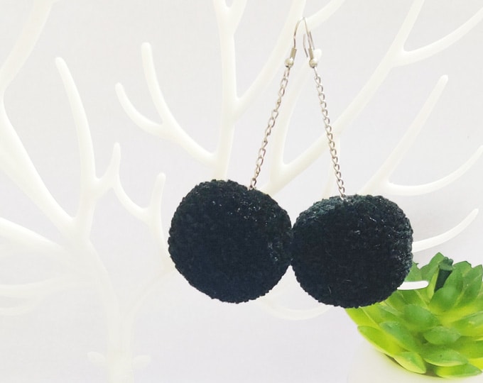 Black Pom Pom Earrings