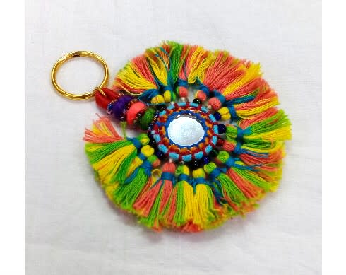 Indian Rajasthani Handmade Mirror Work Key Chains / Key Rings Gifts Mirror Tassels ( PACK OF 10 PC )