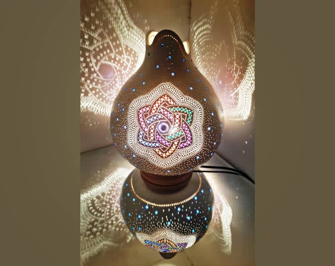 Atom  Handmade Gourd Lamp Calabash Housewarming Christmas Gift Turkish Lamp Gift Idea Home Living Room Nursery Decor