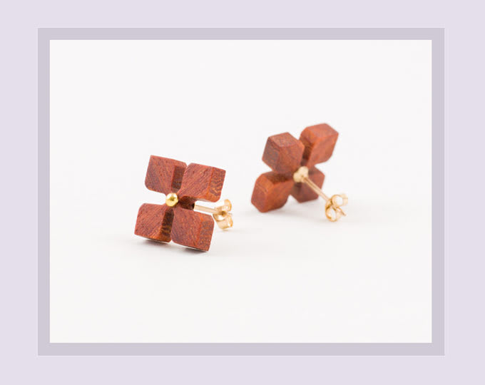 Takamo Japanese hand made Kumiko wooden earring -Flower-