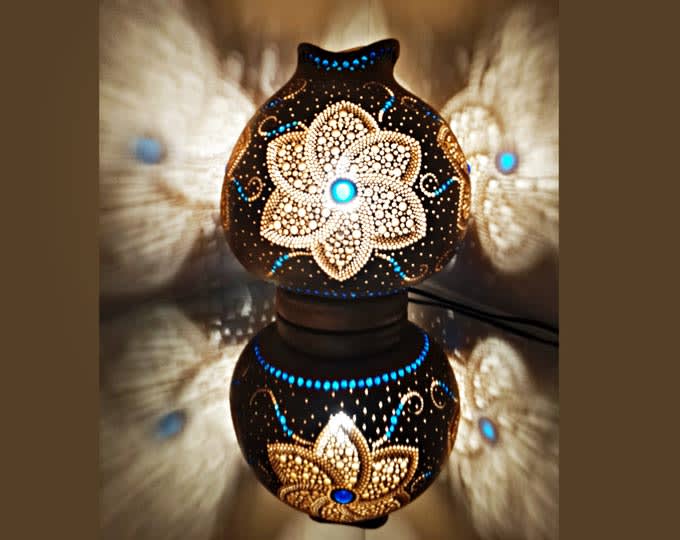 Daisy Handmade Gourd Lamp Calabash Housewarming Christmas Gift Turkish Lamp Gift Idea Home Living Room Nursery Decor