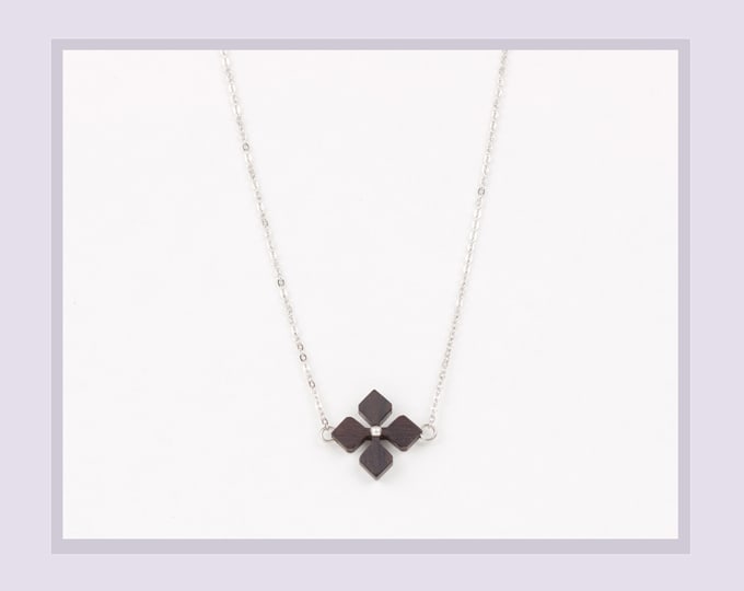 Takamo Japanese hand made ebony wooden necklace -Flower-