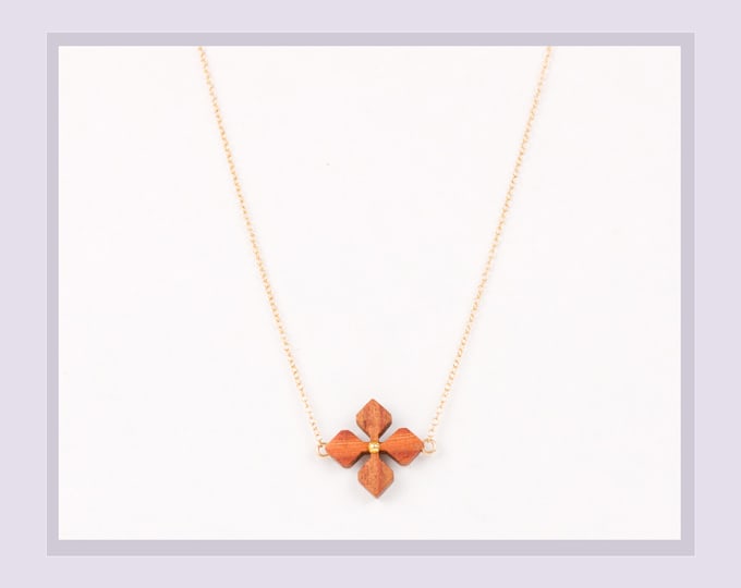 Takamo Japanese hand made wooden necklace -Flower- with rosewood and 14KGF.