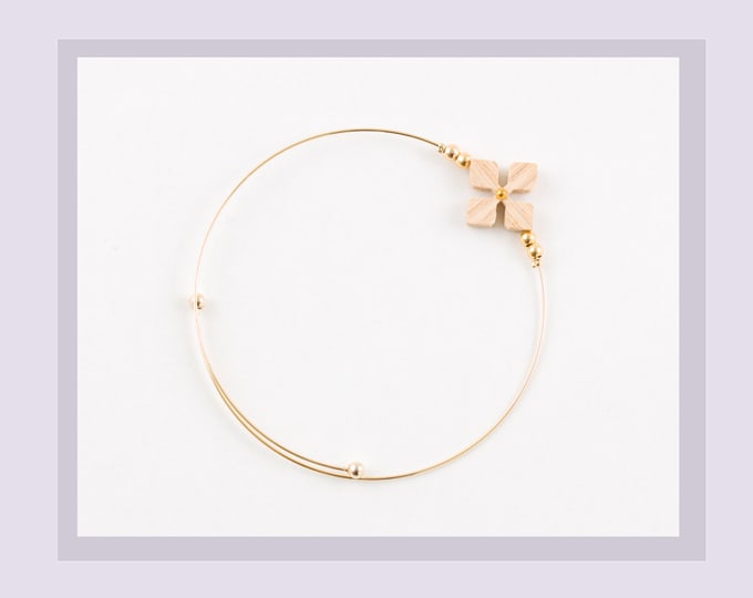 Japanese hand made wooden bracelet -Flower- gold-plating