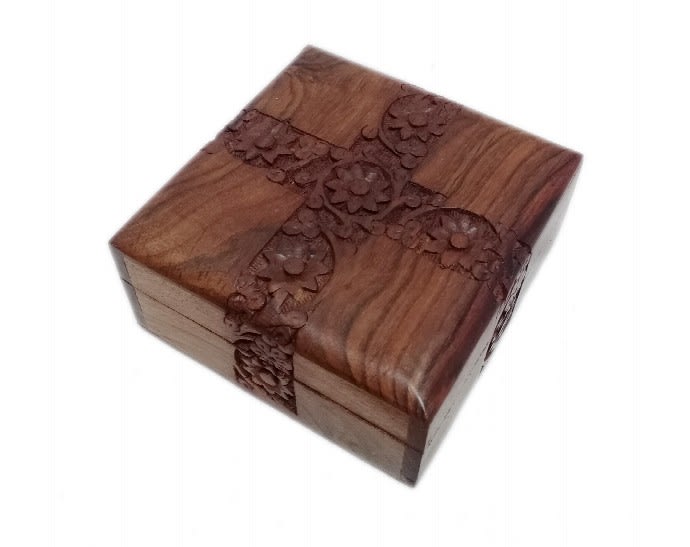 Hand Carved Wood Box, Sheesham Wood Hinged Trinket Box, Box Hand Carved in India, Wood Box Brass Inlay Vines, Boho Box Decor