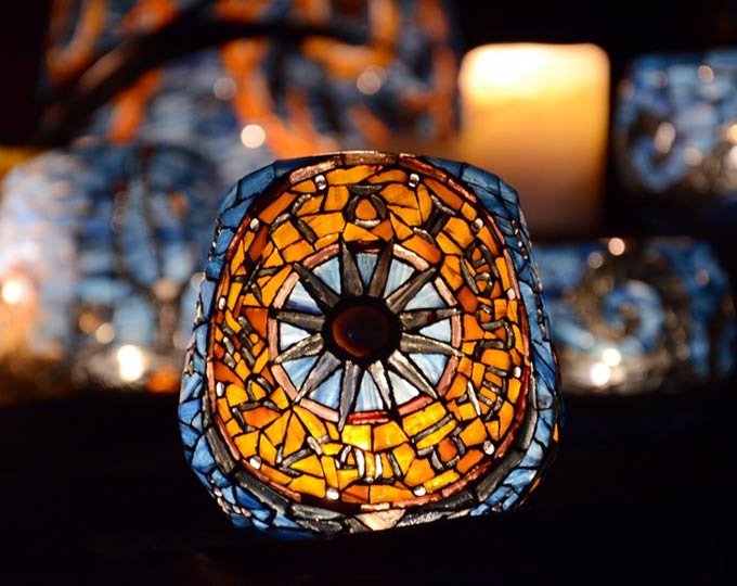 TAF|ZODIAC|HAND-MADE MOSAIC GLASS CANDLESTICK RETRO HOME DECORATION