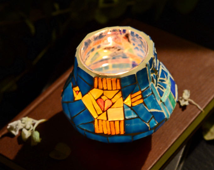 TAF|BIRD AND FISH-BIRD|HAND-MADE MOSAIC GLASS CANDLESTICK RETRO HOME DECORATION VALENTINE