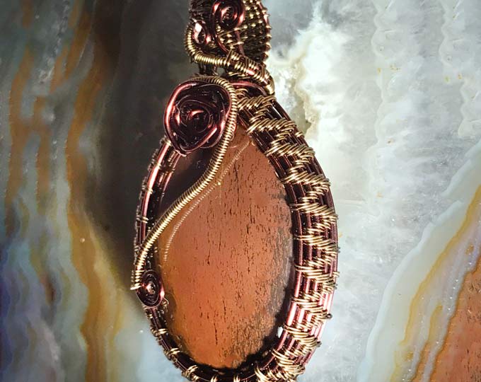 red tiger iron wire wrapped rose pendant