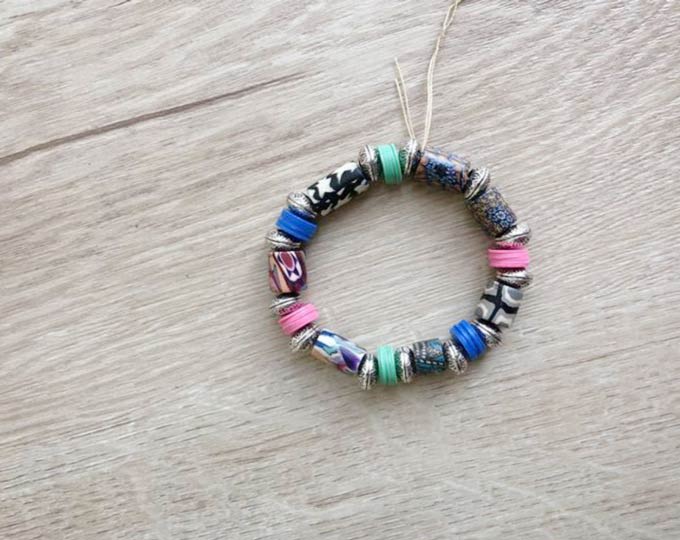 African Trade Bead & Vinyl Bracelet