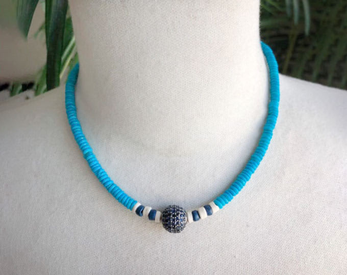 Sapphire & Turquoise Colored Bone Necklace