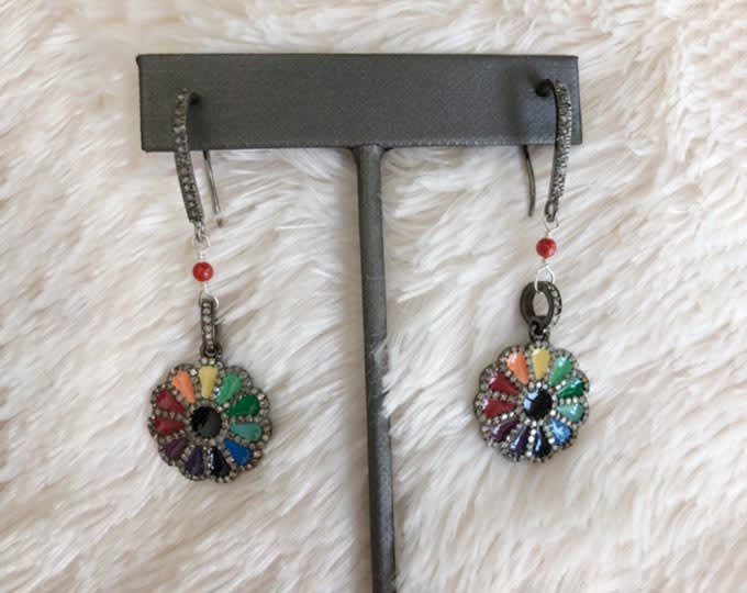 Enamel & Diamond Flower Earrings