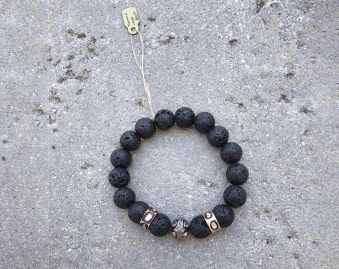 Black Lava & Diamond Unisex Bracelet