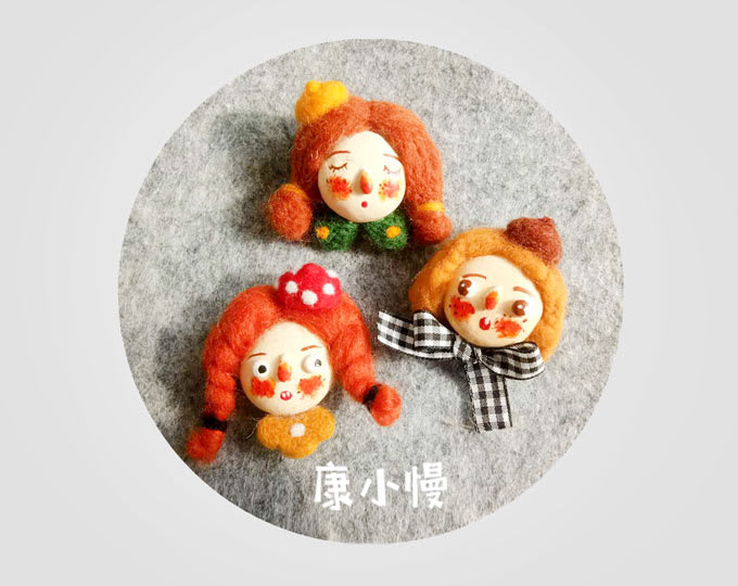 Handmade Brooch and Hair loop with Original design. " Cartoon Girl "