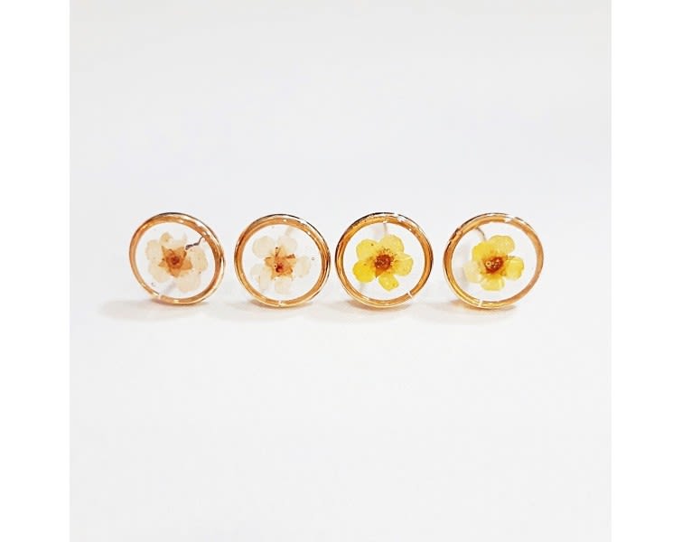 Pressed Bridal Wreath Flower Studs