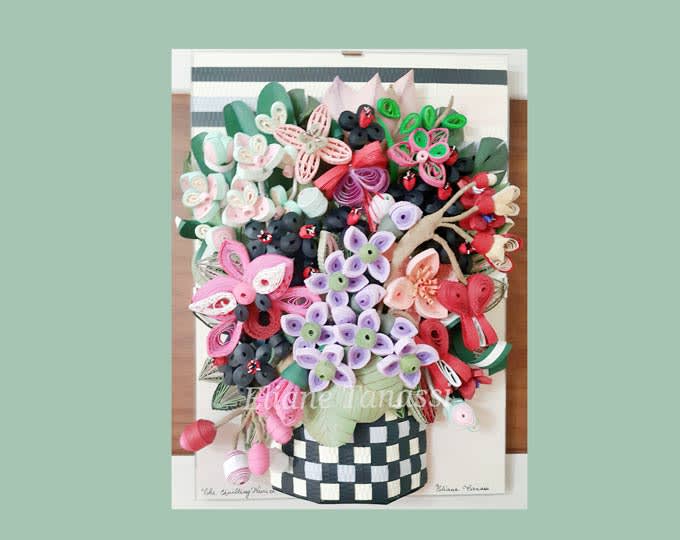 Quilled Basket with Tropical Flower Arrangement