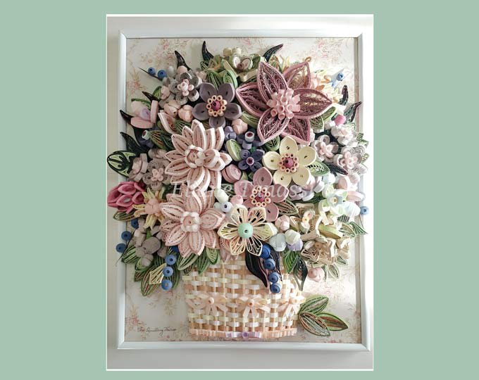 Woven Paper Basket with Quilled Flowers