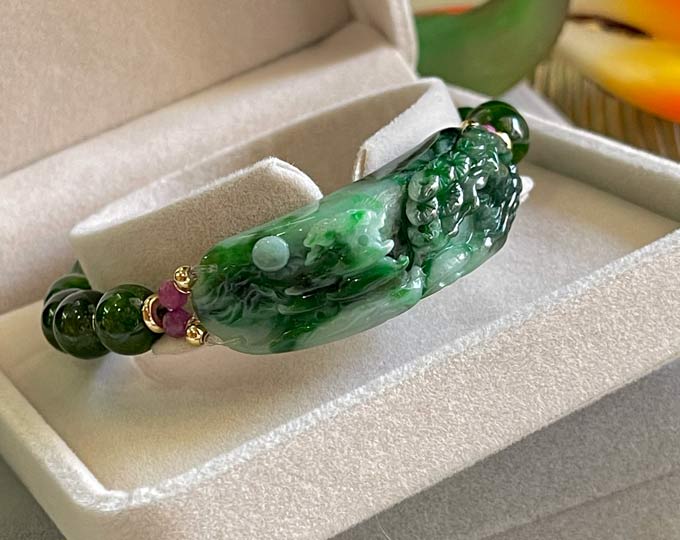 Natural Grade A Jadeite Bracelet with Diopside