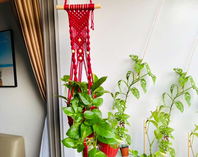 Red/White beads plant hanger