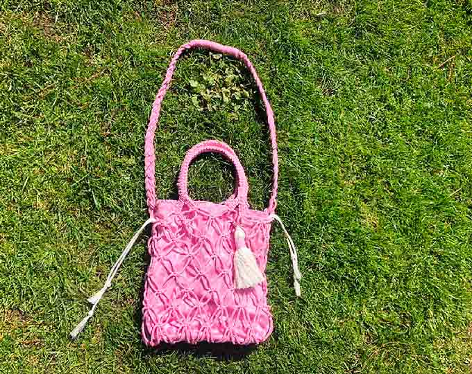 Handmade Pink bag with macrame