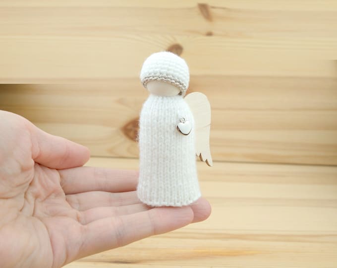 Wooden angel, Wood carved figure angel, Godmother proposal, Primitive angel doll, Guardian angel decor, Catholic shelf decor, Sculpture