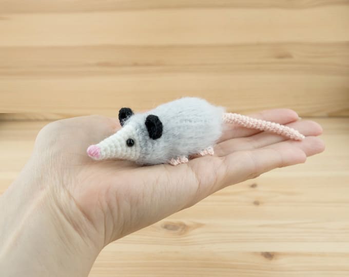 Stuffed opossum, Small opossum plush, Unique stuffed animals, Miniature animals opossum, Opossum figurine