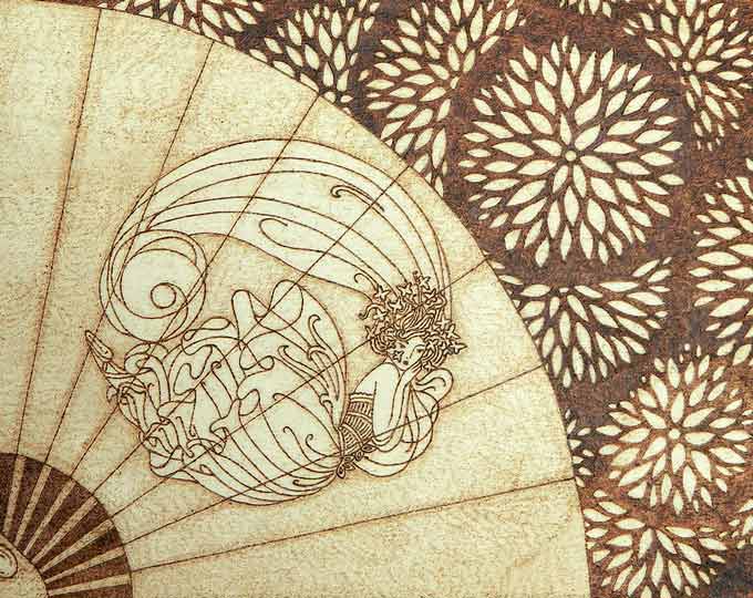Enchanted Art Deco pyrography picture plaque dancing fairy wooden wall decor Erte art deco wood burned fantasy art