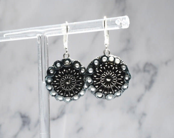 blue vintage buttons earrings