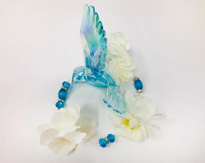 Attrape-soleil colibri bleu clair fait main 33 cm