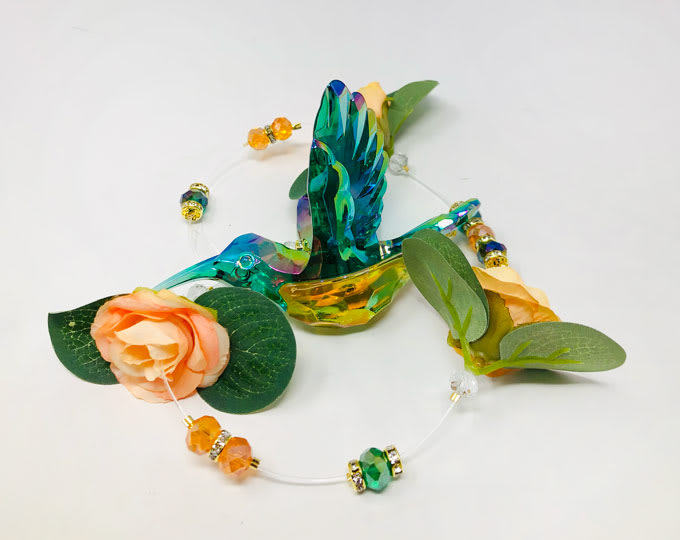 Handmade Emerald Green/Yellow Hummingbird Suncatcher 17"
EmeraldGreen/YellowHummingbird2