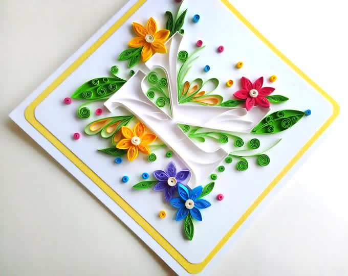 Personalised Letter Birthday card/ Quilling letter/ Quilling card/ Personalised Initial Birthday/ Birthday quilling card/ Monogram card/