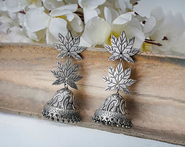 Handspun Textured Leaf Silver Earrings