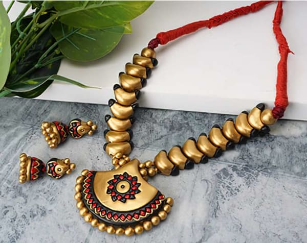 Handcrafted Terracotta Golden Crescent Jewelry