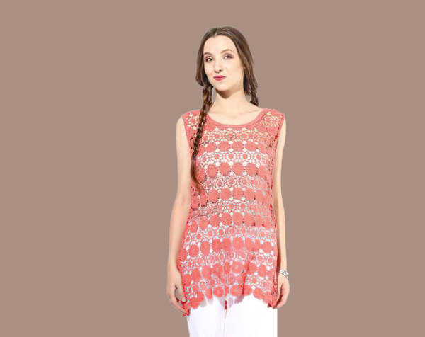 Pink Crochet Sleeveless Long Top