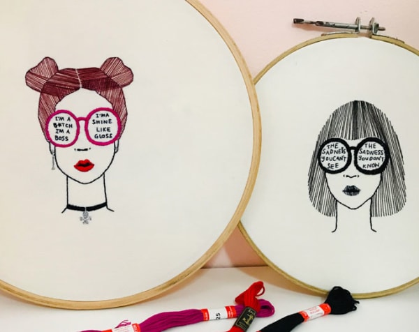 Embroidery portrait with quote | Custom portrait with message | Modern Embroidery artwork | Inspirational embroidery quotes |Hand Embroidery