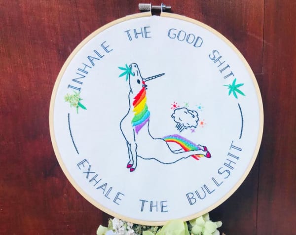 Hand embroidery wall hanging| Embroidery Unicorn| Marijuana Embroidery | Cannabis Lover| Cannabis Quotes|Weed Lover wall hanging|Wall decor