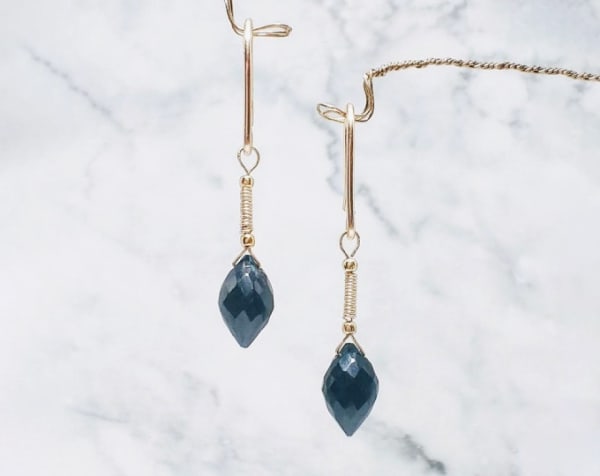 Handmade onyx gemstone earrings, elegant statement jewelry, 14k yellow gold filled
