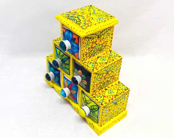 Wooden Painted 6 Ceramic Drawer ,Trinket box, small chest of drawers, ring box, handmade wooden box, spice box, coin box, pill box