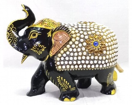 6" Hand Painted Elephant with beads work / Elephant Statue