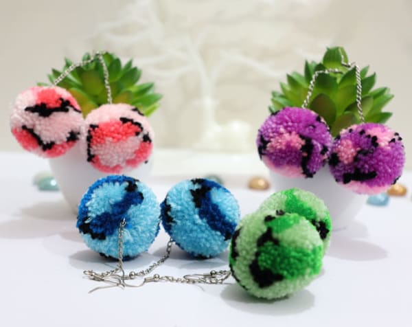 Multicolor Pom Pom Earrings
